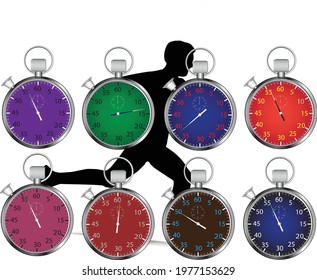 stopwatch with athletes doing sport activity