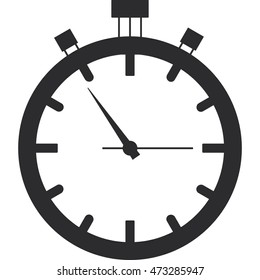 Stopwatch black icon over white. With Long Shadow. Vector illustration.