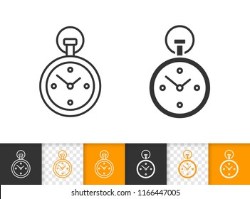 Stopwatch black linear and silhouette icons. Thin line sign of timer. Sport Watch outline pictogram isolated on white, color, transparent background. Vector Icon shape. Stopwatch simple symbol closeup