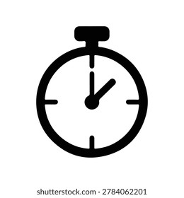 Stopwatch black silhouette on white background featuring timekeeping, timer, clock with minimalist and illustration.