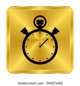 Stopwatch - black vector  icon; gold button