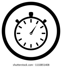 Stopwatch black white icon. Vector chronometer for trainer app, equipment clock timer monochrome emblem illustration