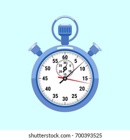 Stopwatch blue color on light background, isolated. Vector, Illustration, Flat