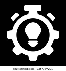 icono de cronómetro y bombilla, vector de icono de fondo negro