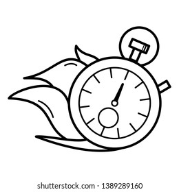 Stopwatch with burning flames, as the symbol time is running out, fast delivery and deadline