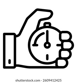Stopwatch button turn on line icon, timer ticking concept. Vector graphics. Clock in hand sign on white background, style mobile or design