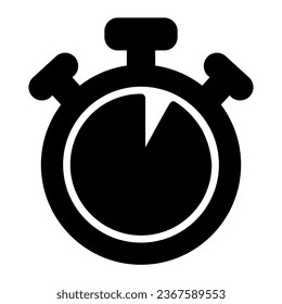 Stopwatch with buttons, 55 seconds, timer, chronometer solid icon, time concept, clock vector sign on white background, glyph style icon for mobile concept and web design. Vector graphics