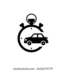 Stopwatch with car icon overlay on white background for time tracking