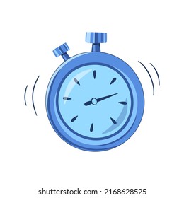 Stopwatch in cartoon style, vector illustration. Timer icon for print and design. Clock symbol for sport and quiz game. Isolated element on white background. Stopwatch outline sign hand drawn