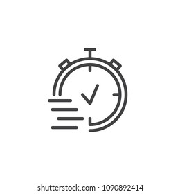 Stopwatch with check mark outline icon. linear style sign for mobile concept and web design. Clock simple line vector icon. Speed symbol, logo illustration. Vector graphics