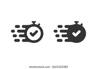 Stopwatch with a checkmark icon set. symbolizing quick response, speed, efficiency, and a completed task. Suitable for deadlines, time management, and successful completion.