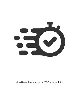 Stopwatch with a checkmark icon. symbolizing quick response, speed, efficiency, and a completed task. Suitable for deadlines, time management, and successful completion.
