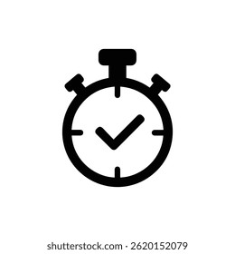 Stopwatch with Checkmark Minimal Black Filled Icon