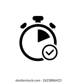 Stopwatch with Checkmark Minimal Black Icon