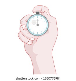 Stopwatch, chronometer, barometer, measuring. Hand held, electronic, mechanical measuring instrument. Hand round clock. For  racing, sports, business deadline, scientific survey. Illustration vector