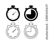 Stopwatch, chronometer, and time flat vector black and white icon set