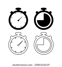 Stopwatch, chronometer, and time flat vector black and white icon set