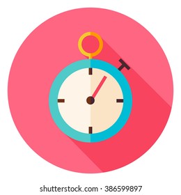 Stopwatch Circle Icon. Flat Design Vector Illustration with Long Shadow. Sport Activity and Fitness Lifestyle Symbol.