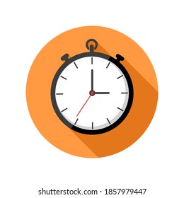 Stopwatch circle with long shadow isolate on white background.