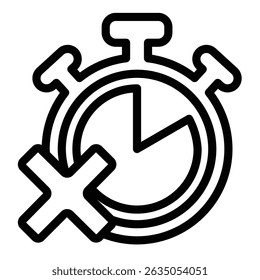 Stopwatch clock and cross line icon, project schedule concept. Vector graphics. Clock and task complete error, failure sign on white background, style mobile or design