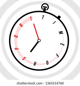 Stopwatch with clock face stylized like text. Time for sport.
