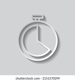 Stopwatch, icono del reloj simple. Diseño plano. Estilo de papel con sombra. Fondo gris.ai