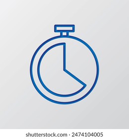 Cronómetro, reloj simple icono. Diseño plano. Diseño de corte de papel. Símbolo azul cortado con sombra. Fondo gris.ai