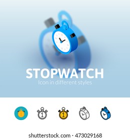 Stopwatch color icon, vector symbol in flat, outline and isometric style isolated on blur background