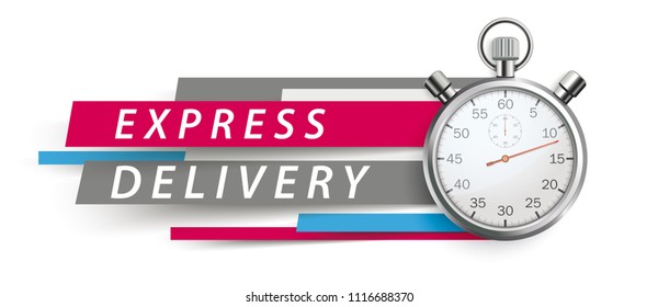 Stopwatch with colorful paper lines and text express delivery on the white background. Eps 10 vector file.