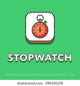 Stopwatch colour square icon isolated vector illustration. Sport watch timer, stopwatch symbol. Athletic competition, sport equipment, time management logo or sign in line design.