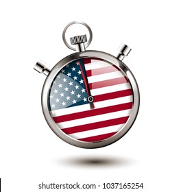 Stopwatch concept - USA flag as clock face