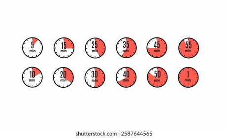 Stopwatch, countdown, different time slab vector.Timer, clock, stopwatch isolated set icons. Countdown timer symbol icon set. Label cooking time. Vector illustration