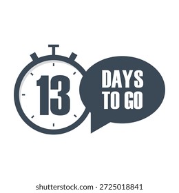 Stopwatch countdown icon. Significant number thirteen 13. Thirteen 13 days go. Professional Vectorized graphic. EPS 10.