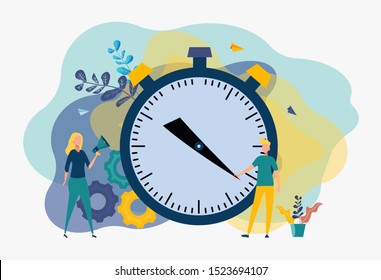 Stopwatch, courier services, time management concept, fast delivery. Stay on time. Colorful vector illustration