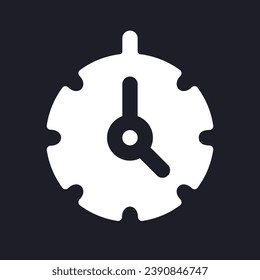 Stopwatch dark mode glyph ui icon. Time management. Measure software. User interface design. White silhouette symbol on black space. Solid pictogram for web, mobile. Vector isolated illustration