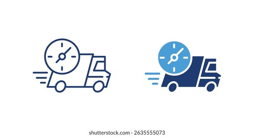 Stopwatch with delivery truck icon symbolizing express or urgent shipping.