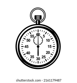 Stopwatch device. Detailed vector illustration of clock mechanism with fine dial and detailed hands. Sports equipment trainer. Watch simple style detailed logo icon vector illustration isolated.