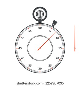 Stopwatch dial and arrow on white background. Vector illustration