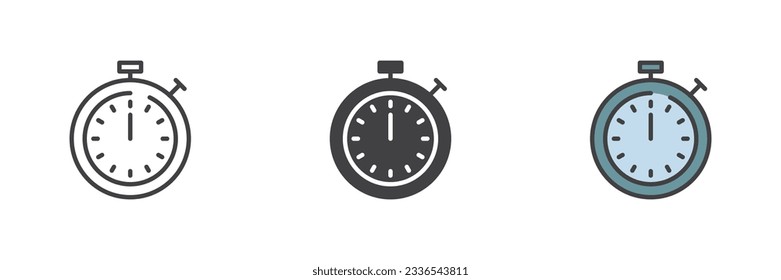 Detener el conjunto de iconos de estilos diferentes. Línea, glifo y contorno relleno versión colorida, contorno y signo vectorial relleno. Símbolo, ilustración del logotipo. Gráficos vectoriales