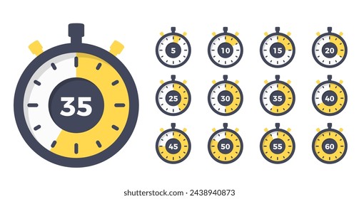 Stopwatch with different time, flat design, vector eps10 illustration