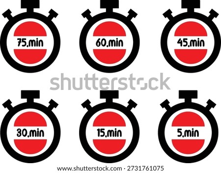 Stopwatch Displaying Time Intervals from 5 to 75 Minutes seventy
