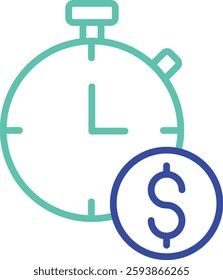 Stopwatch dollar outline dual color vector illustration icon design