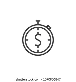 Stopwatch and dollar outline icon. linear style sign for mobile concept and web design. Time is money simple line vector icon. Symbol, logo illustration. Pixel perfect vector graphics