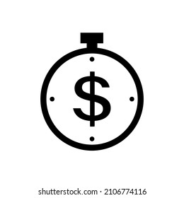 Stopwatch with dollar sign icon in flat style. Fast money transaction or transfer symbol isolated on white. Simple payment icon in black Time is money concept. Vector illustration for graphic design, 