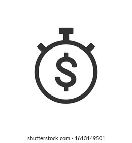 stopwatch with dollar sign vector icon, dollar stopwatch flat icons isolated on white background. time is money business concept