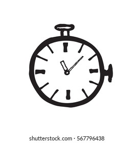 Stopwatch doodle line illustration black icon. Watch dial isolated on white background. Clock sign concept