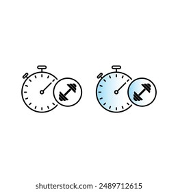 stopwatch and dumbbell symbol on white background. sports and weight training