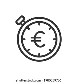 Stopwatch with euro sign. Time is money line icon. Quick and easy loan. Vector illustration 