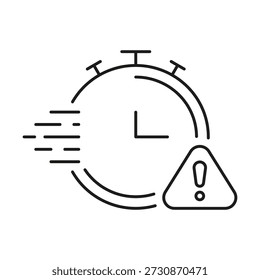 Stopwatch With Exclamation Mark Line Icon. Urgent Deadline, Time Management, And Alert Notification Outline Symbol. Efficiency And Productivity. Editable Stroke. Isolated Vector Illustration.