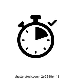Stopwatch Face with Check Top Right Minimal Black Icon